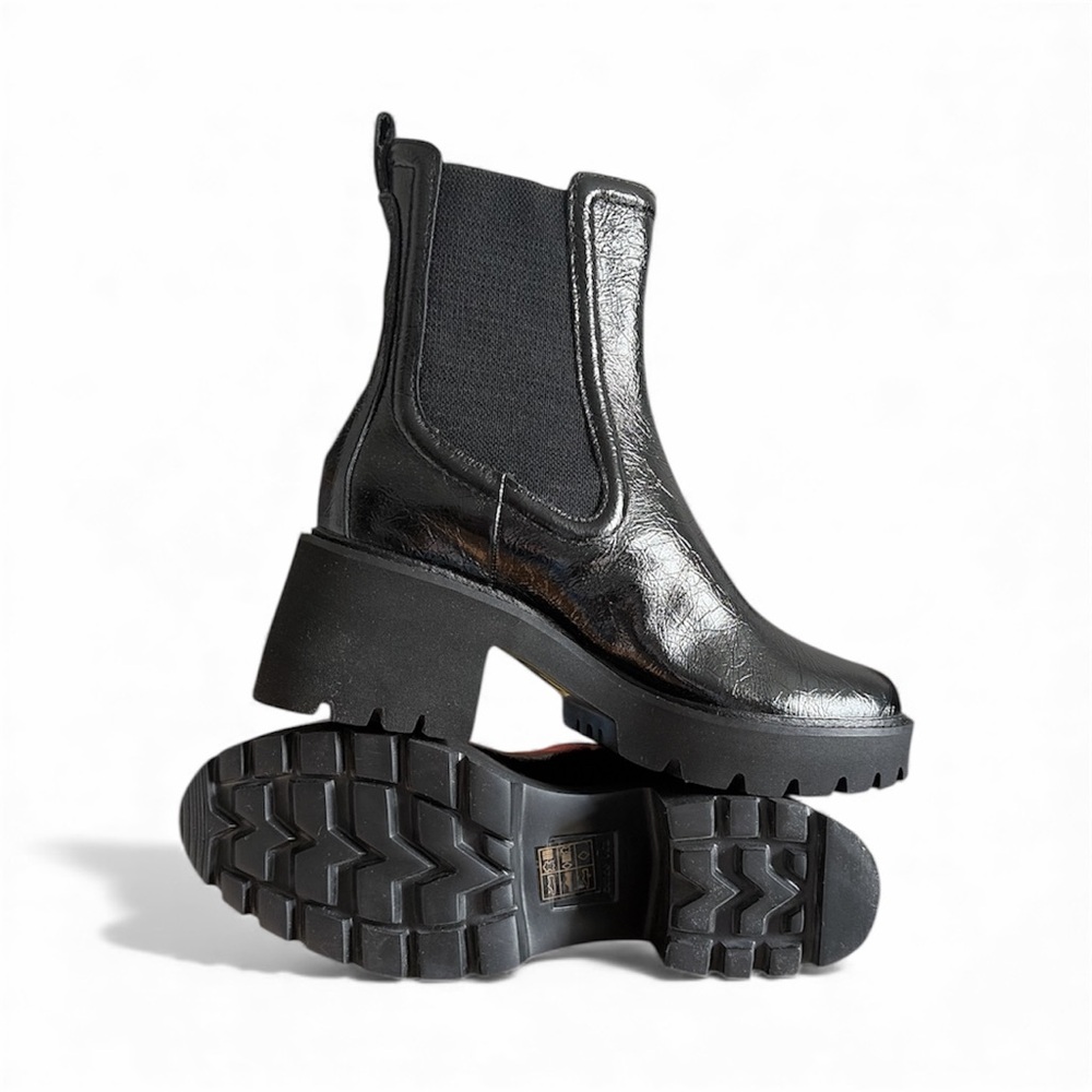 DOLCE VITA HAWK H20 LEATHER MIDNIGHT CRINKLE PATENT BOOTS SIZE 7.5 W